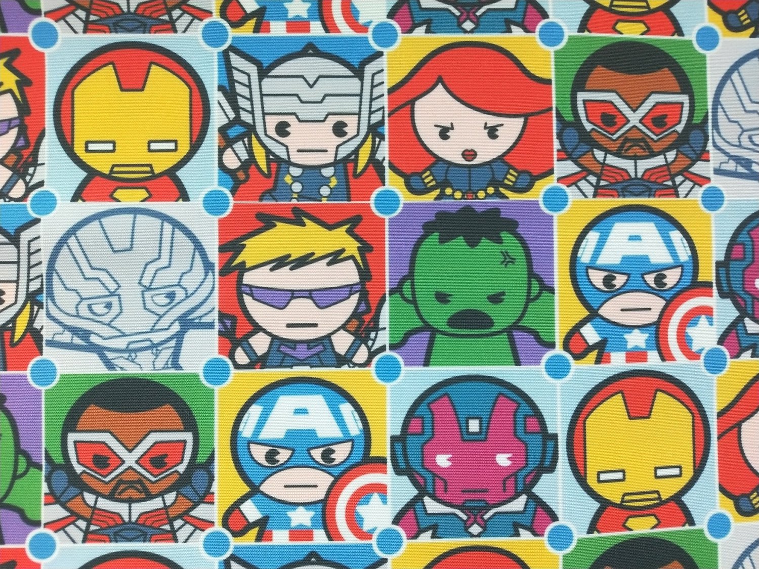 1 Yard Cute Marvel Characters Squares America Comics Polyester Canvas ...