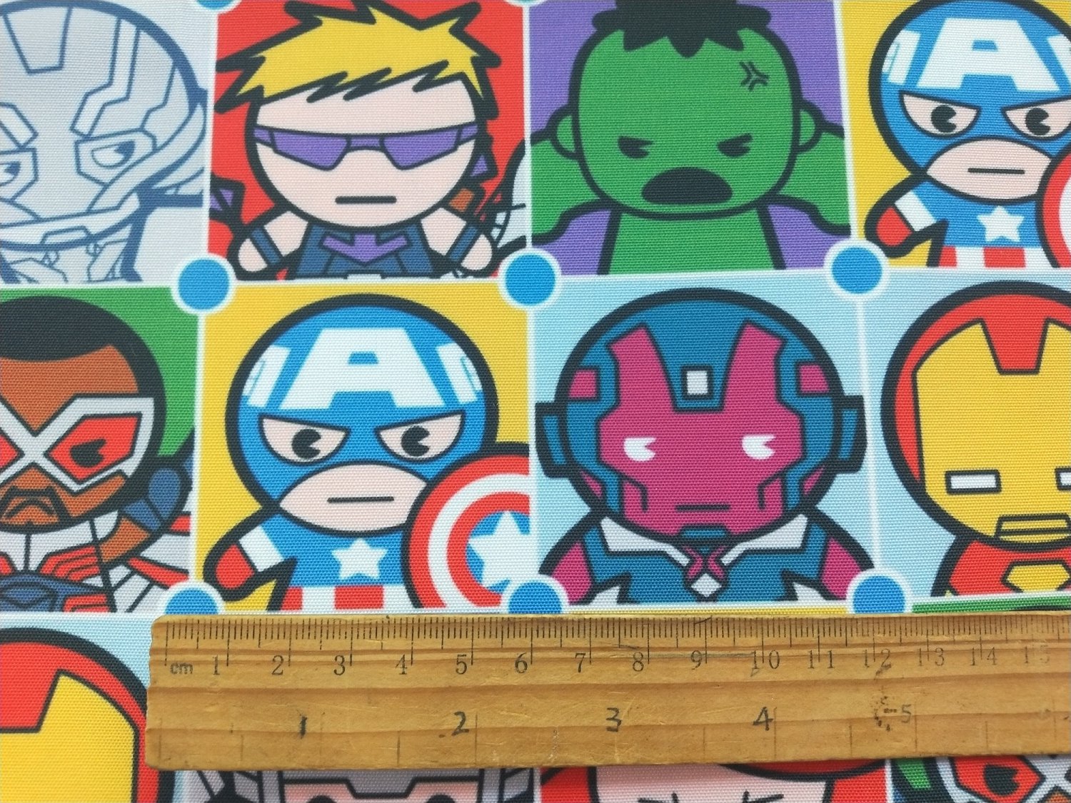 1 Yard Cute Marvel Characters Squares America Comics Polyester Canvas ...