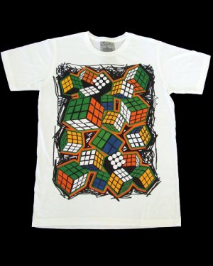 T-shirt  SP14 L Rubik World White Funky Punk Rock Shirt