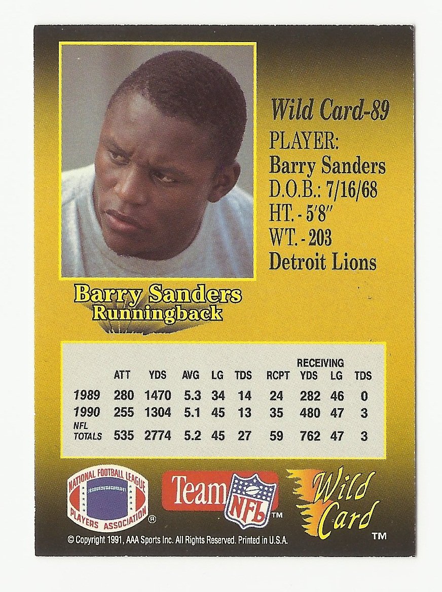 Barry Sanders 1991 Wild Card NFL Premiere Edition Single Card 89 