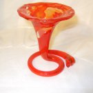 Red & Clear Hand Blown Swirl Vase with Slightly Fluted edges.