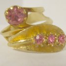 Vintage Retro Goldtone adjustable ring with Pink Rhinstones