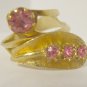 Vintage Retro Goldtone adjustable ring with Pink Rhinstones