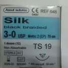 Dental Silk Sutures Black Braided 1 Dozen  3-0 75cm  Non Absorbable By Assut