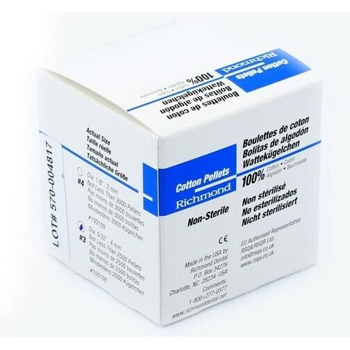 Dental Cotton Pellets Soft But Dependable by Richmond 2500Pcs Of 4mm
