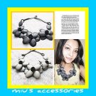 Miu's Acrylic Gray Flower Leather String 59cm Collar Necklace (mis.14)