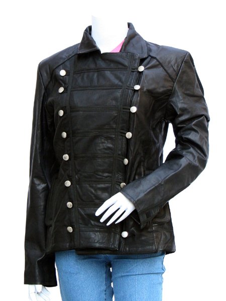 Women Black Military Leather Jacket - Banderas