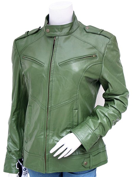 Fashion Green Leather Jacket Women - Abequa
