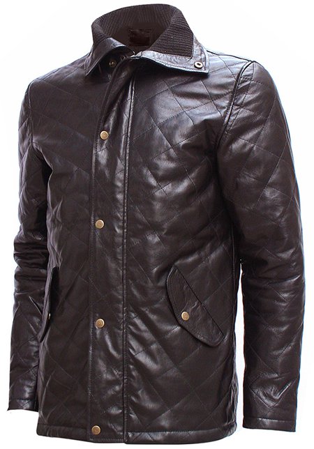 Versatile Men Quilted Brown Leather Jacket - Tab