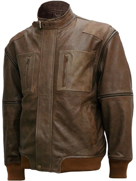 Distressed Men Brown Leather Bomber Jacket - Salomo
