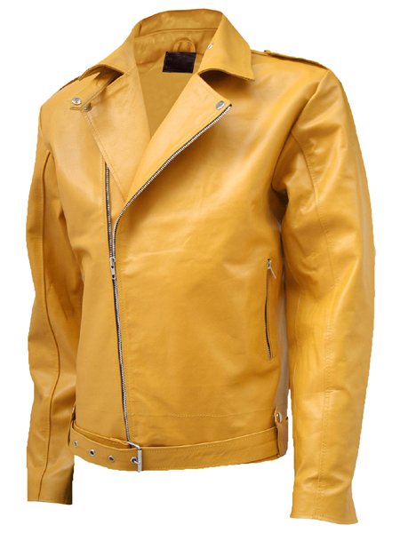 Biker Look Yellow Leather Jacket Men - Tafari