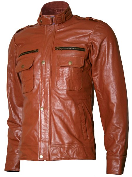 Tan Brown Moto Leather Jacket for Men - Lauer