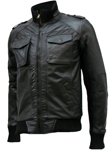 Flappy Black Leather Bomber Jacket Men's - Sabir