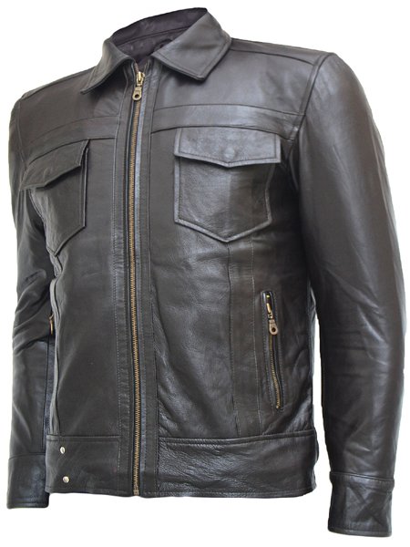 Cowhide Men's Brown Leather Biker Jacket - Osias