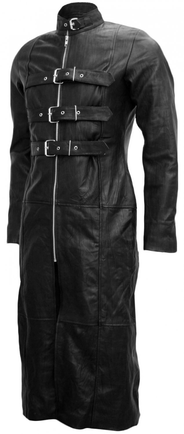 Full-Length Black Goth Leather Coat for Men - Paul
