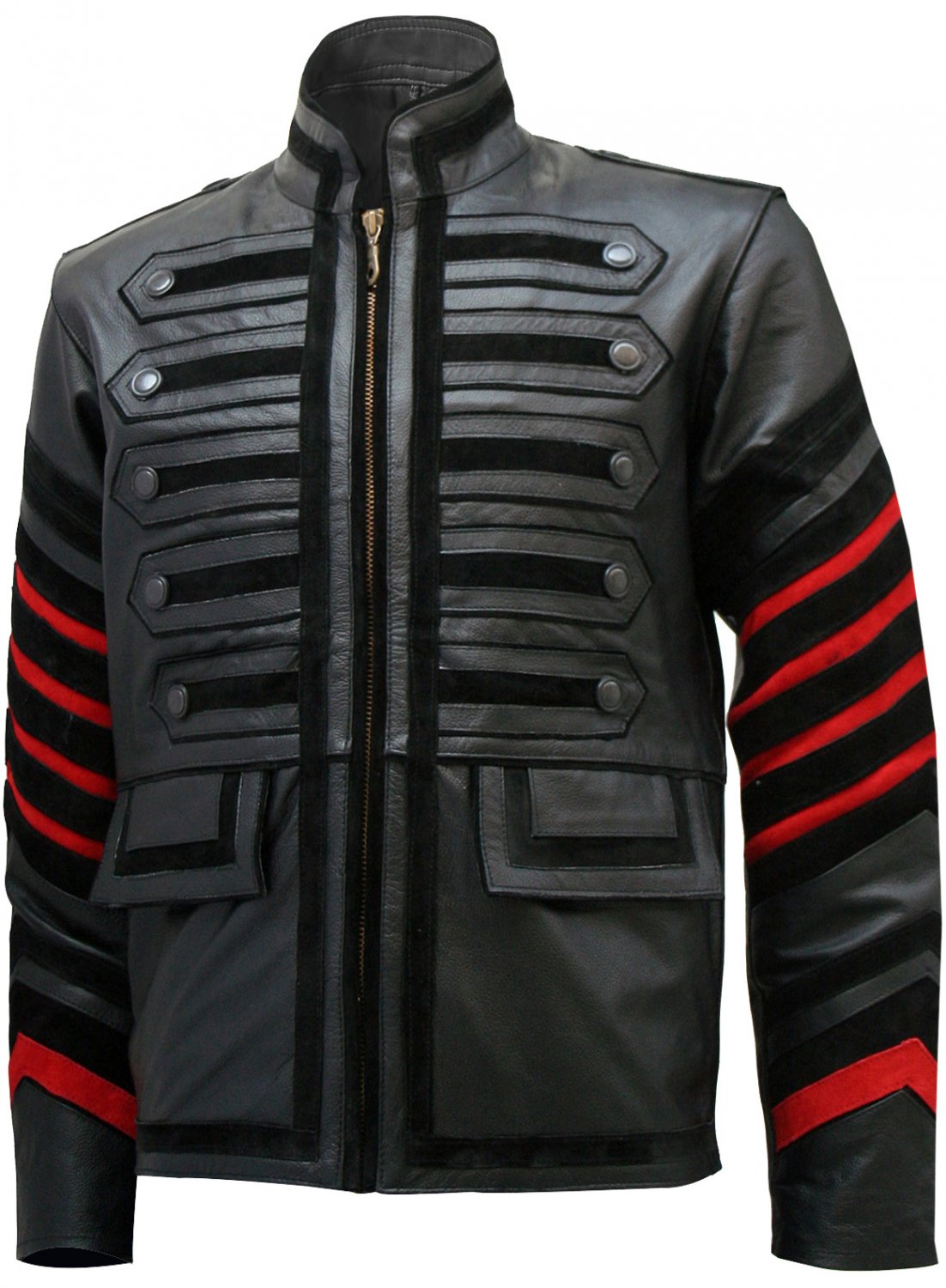 Men Black Military Leather Jacket - Bertinelli