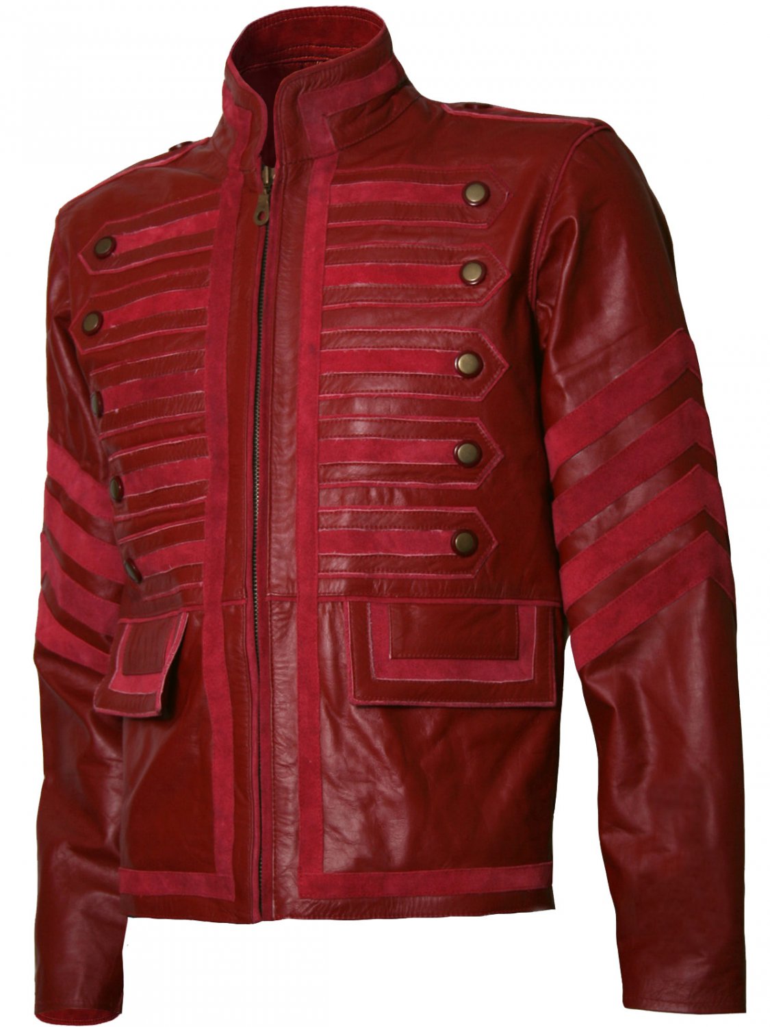 Men Military Style Biker Maroon Leather Jacket - Ogre