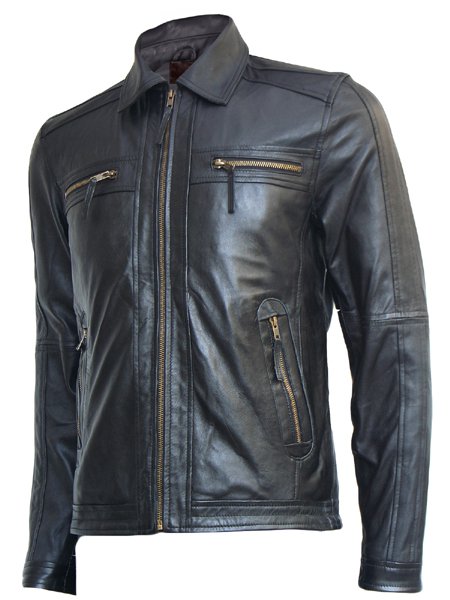 Biker Look Men's Black Leather Jacket - Grayson