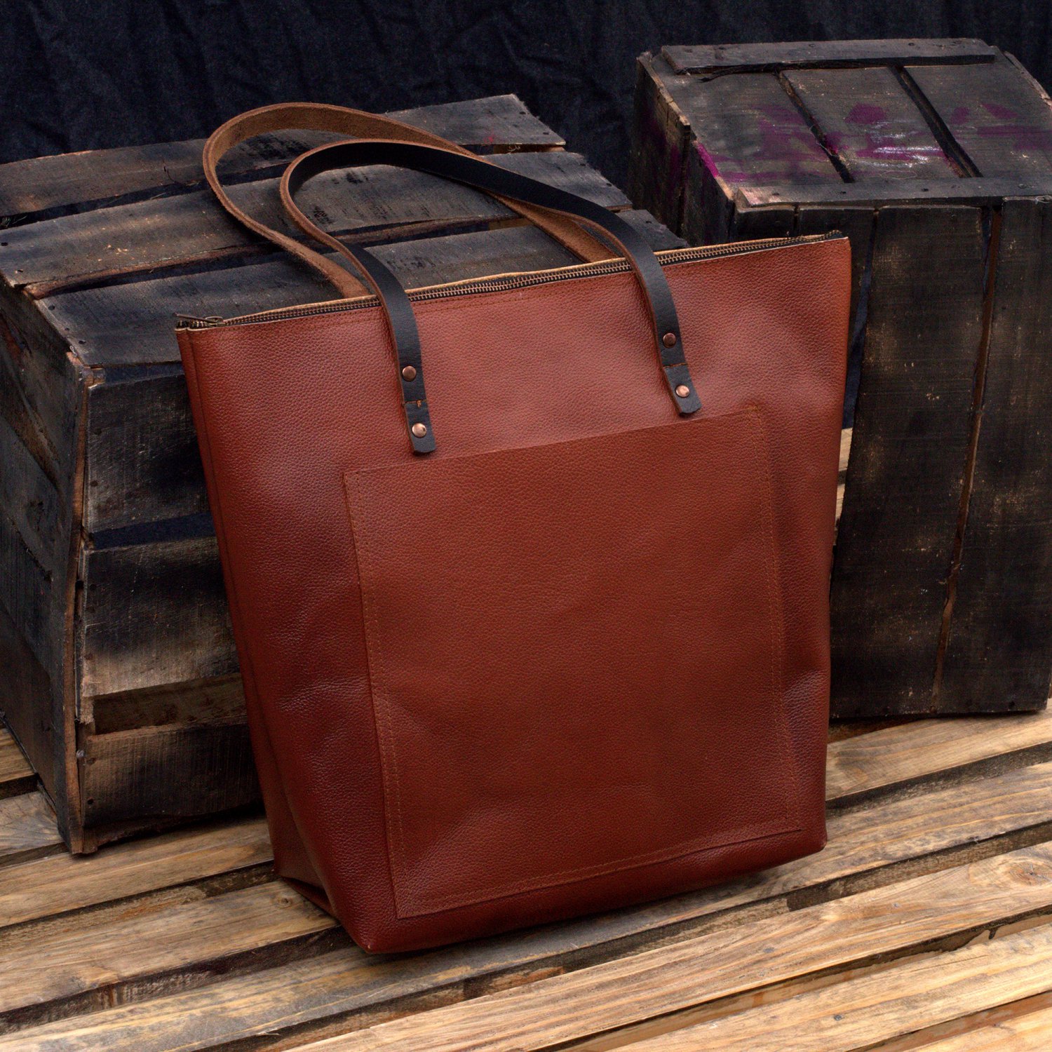MONT5 GULMIT Leather Tote Bag With Zipper For Women Shopper Travel Overnight