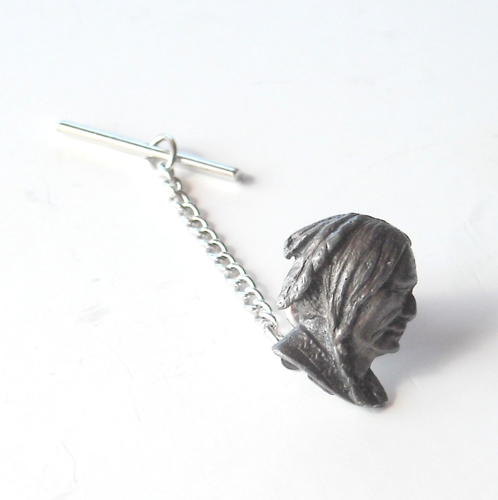 Native American Indian Head Silver tone necktie tack clutch pin