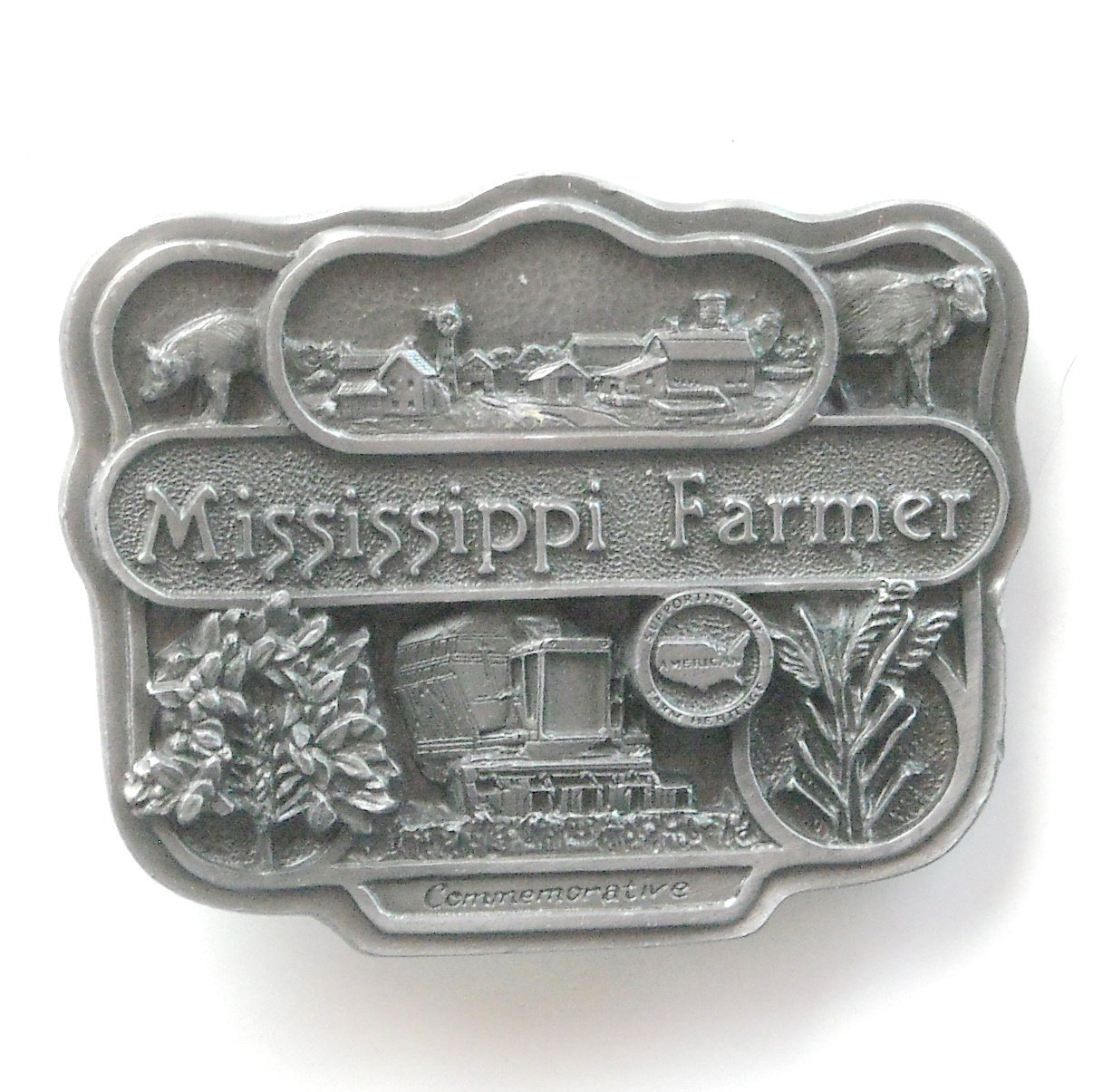 Bryant Inc 3D Mississippi Farmer Commemorative Pewter Belt Buckle