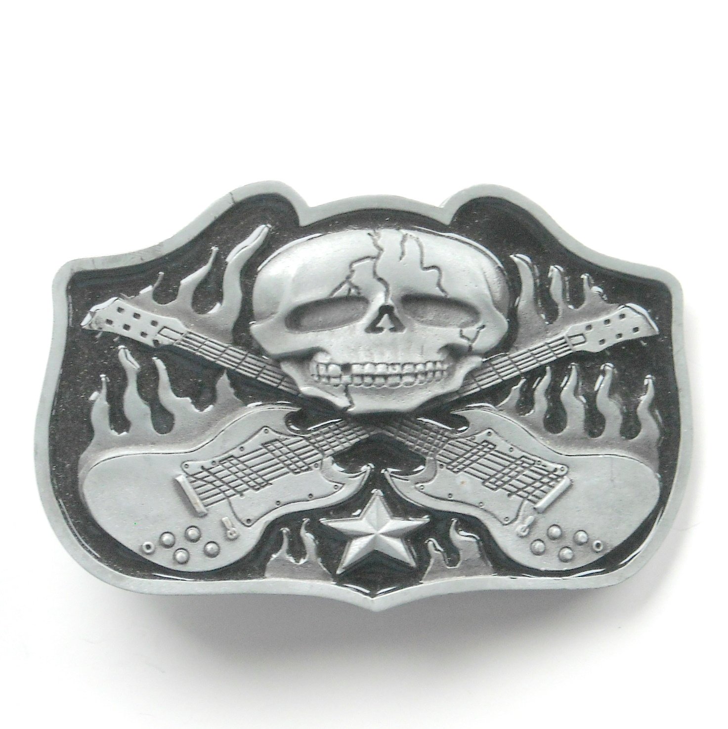 Guitars Star Skull Heavy Metal Belt Buckle