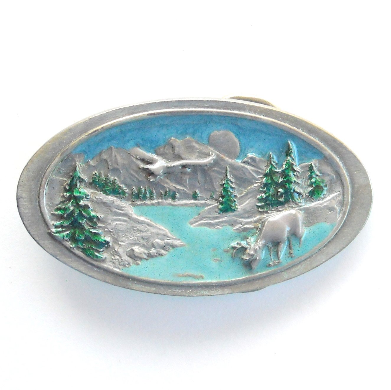 Elk Flying Bald Eagle Vintage C J Belt Buckle