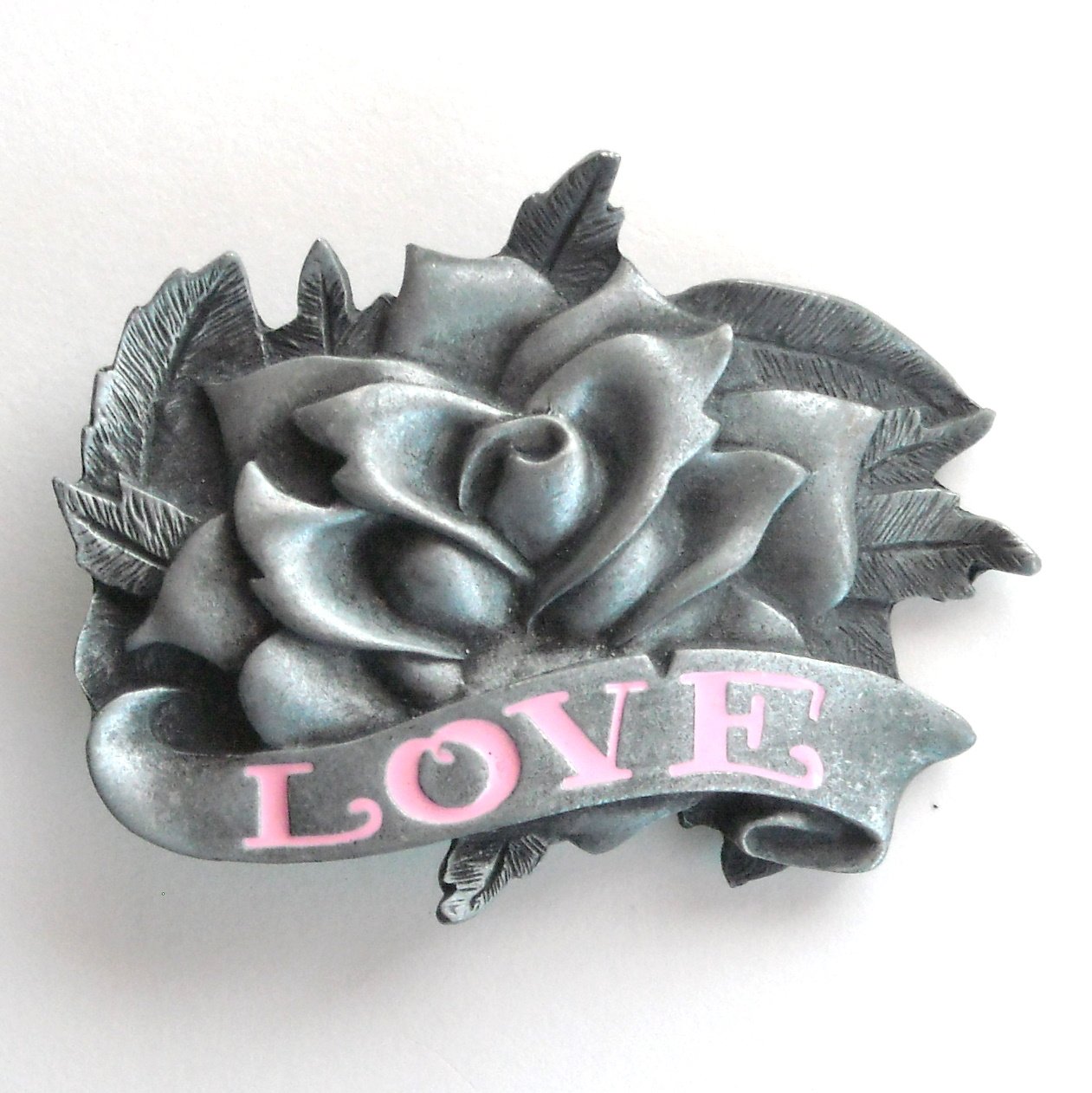 Rose 3D Heavy Metal Pink Enamel Metal Belt Buckle