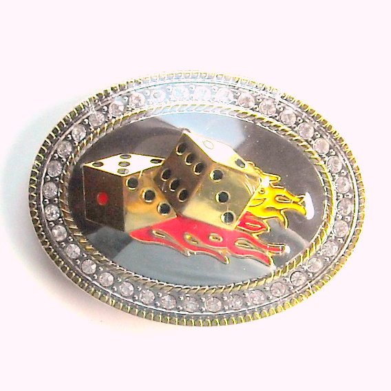 Flaming Lucky 7 Silver Rhinestone Carroo Belt Buckle