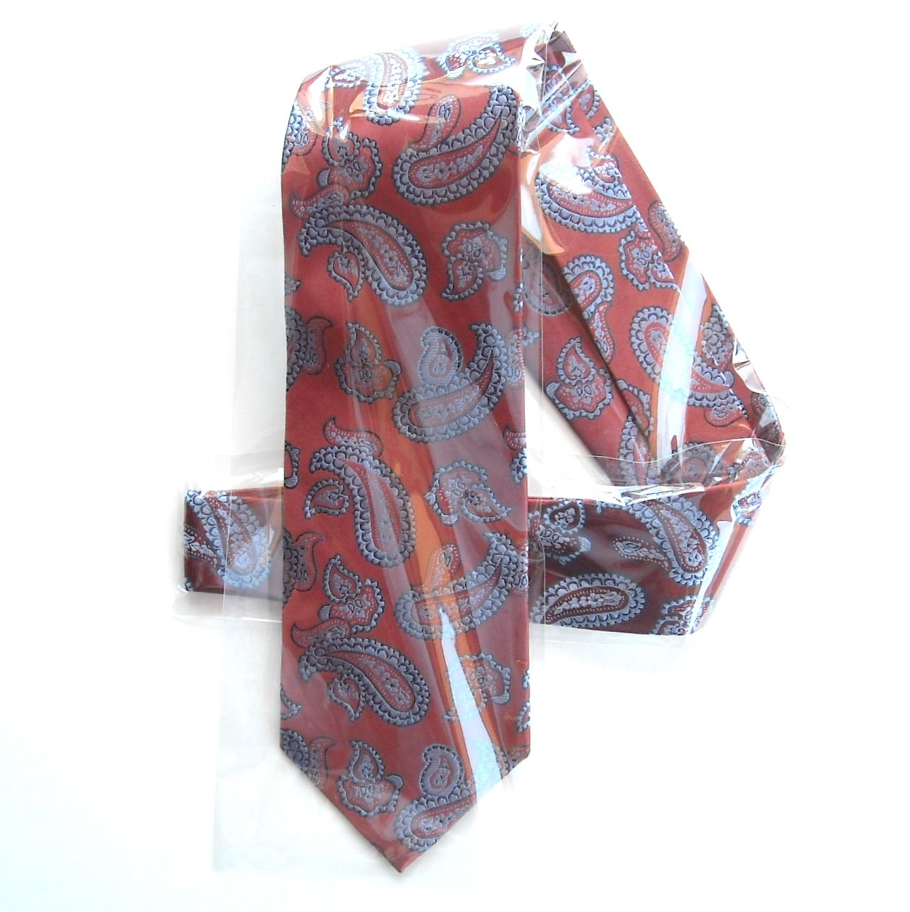 George Red Copper Paisley Pattern Mens Silk Necktie Tie