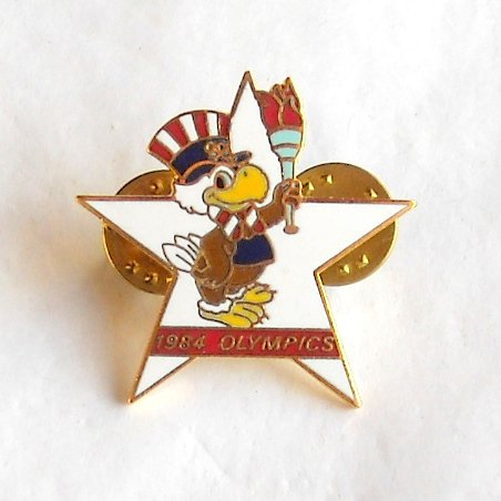 Rowing Olympic Brooch Pin~1984 Los Angeles~LA~Mascot~Sam the Eagle~Round 