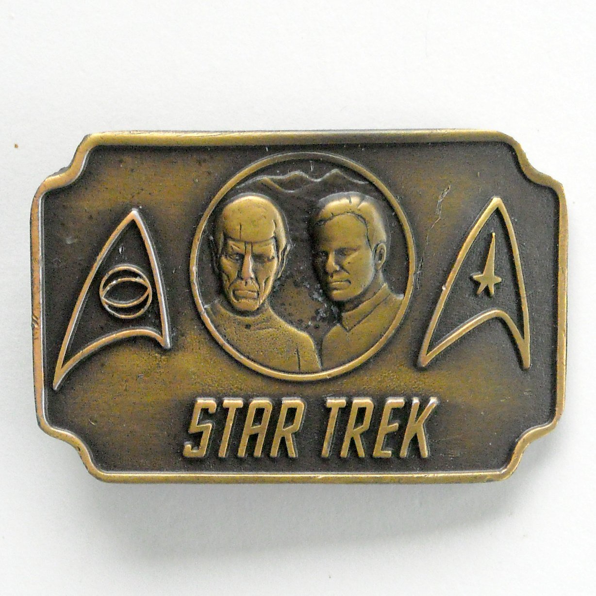 Vintage Star Trek Mr Spock Captain Kirk Bronze Color Belt Buckle