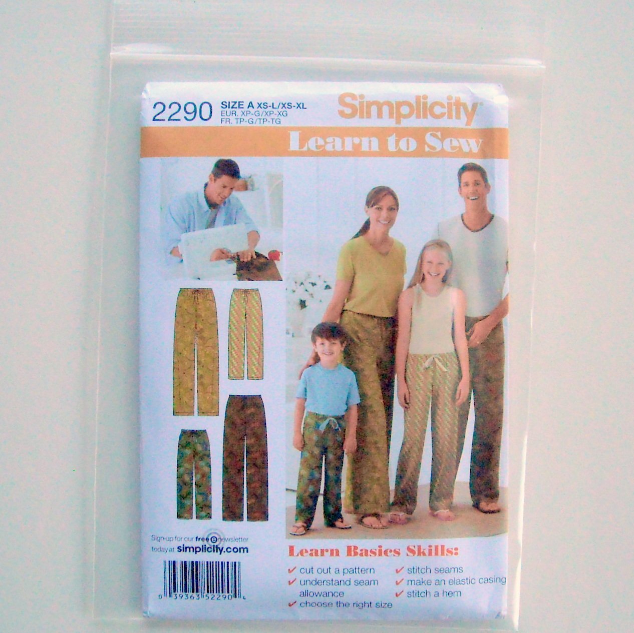 Simplicity Learn to Sew Childs Teens Adults Pajama Pants Sewing Pattern