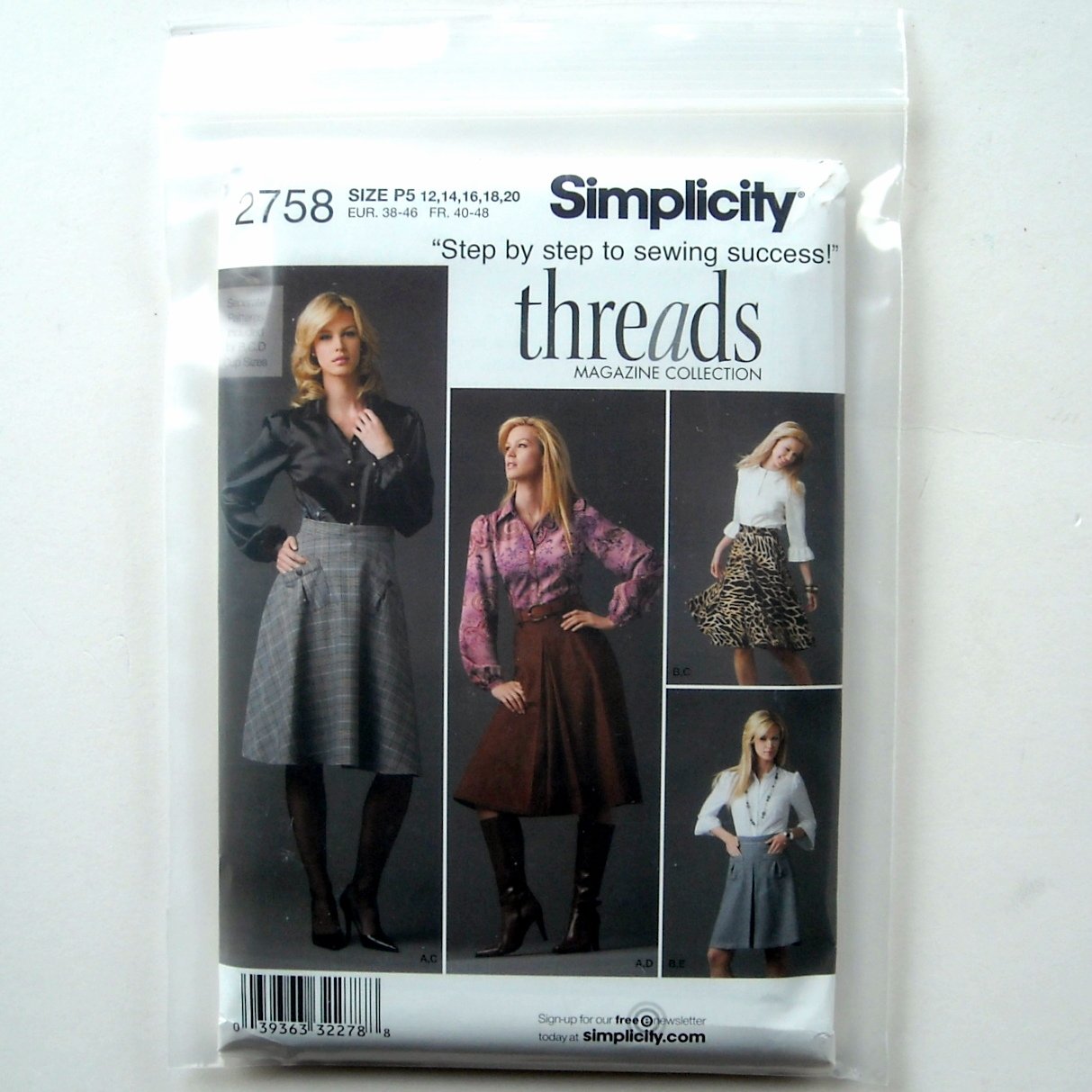 Misses Skirts Shirt Threads Simplicity Sewing Pattern 2758