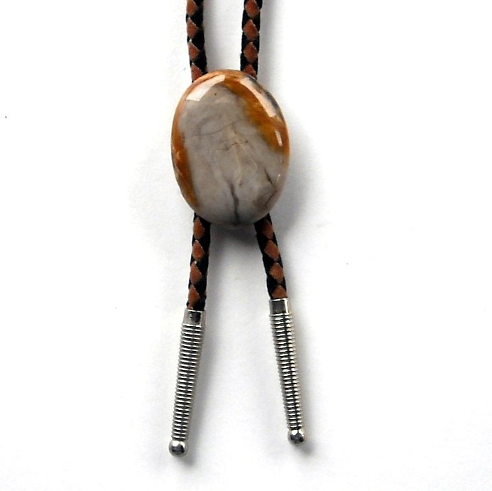 Oval Polish Agate Vintage Bolo Bootlace Tie