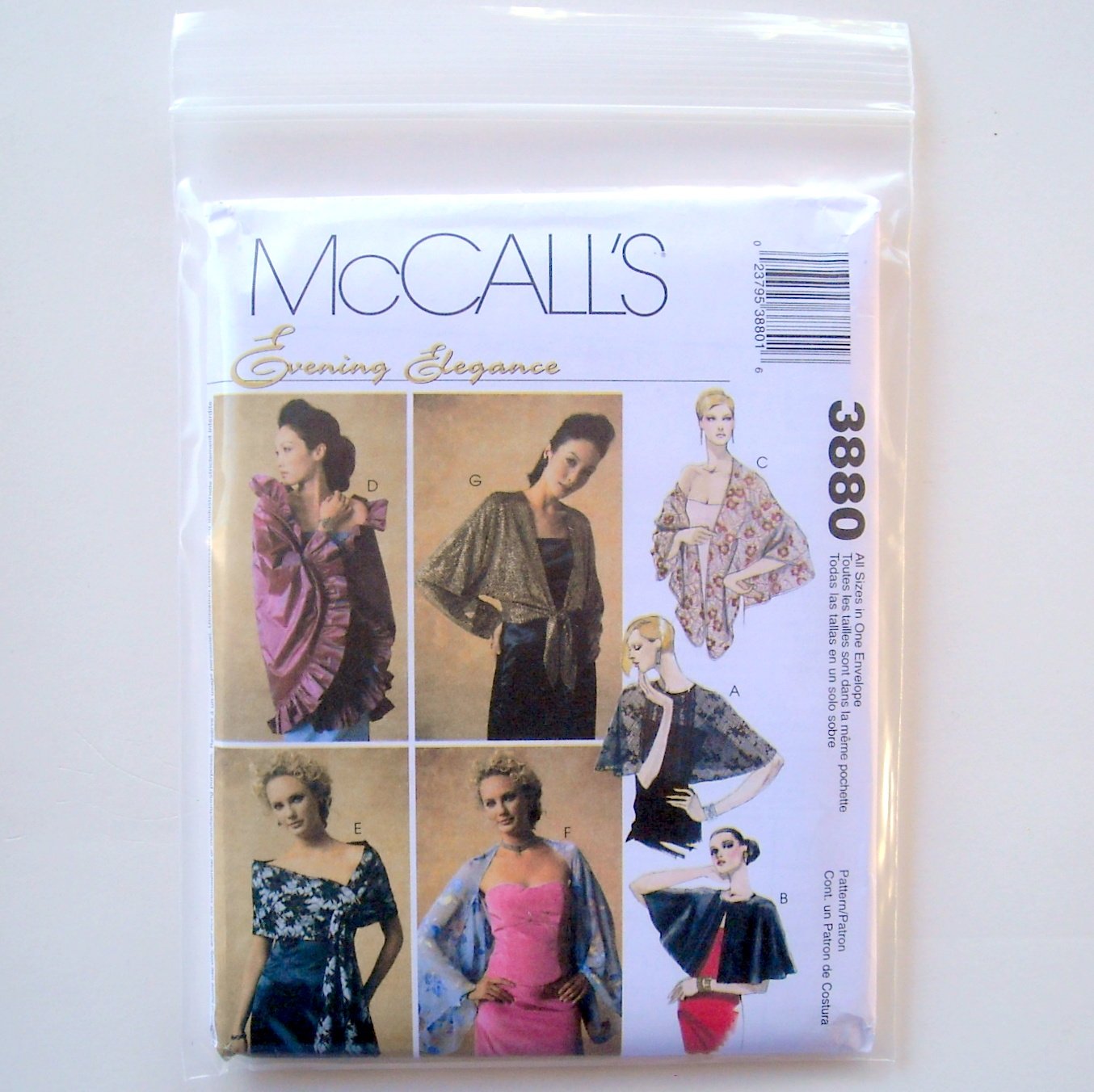Evening Elegance Misses Miss Wraps McCalls Sewing Pattern 3880