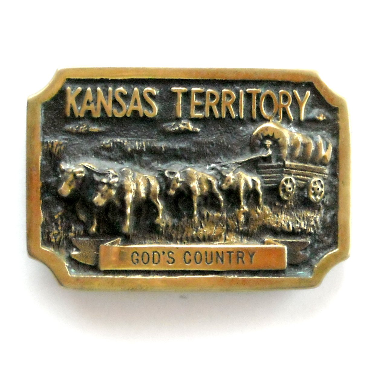 Vintage Kansas Territory Gods Country 3D Heritage Mint Solid Brass Belt  Buckle