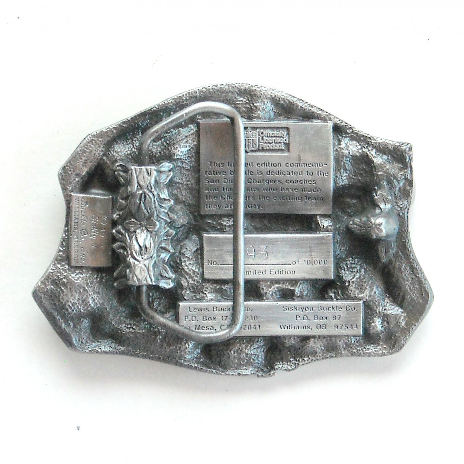 San Diego Chargers 3D Vintage NFL Siskiyou Pewter Belt Buckle