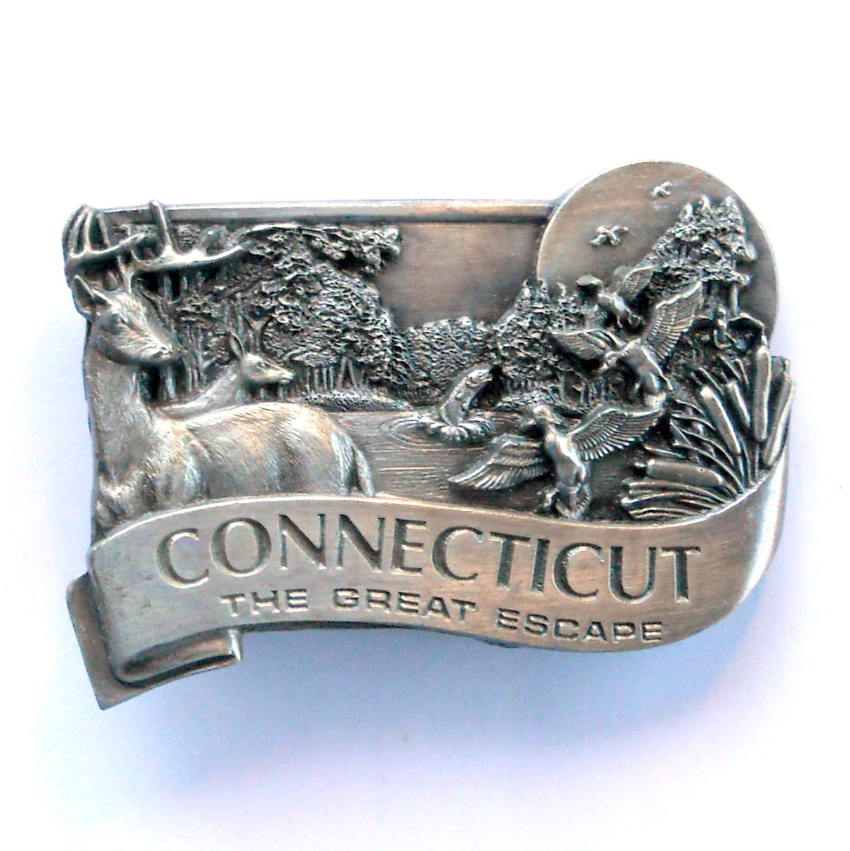 Connecticut Great Escape Vintage Bergamot Pewter Belt Buckle