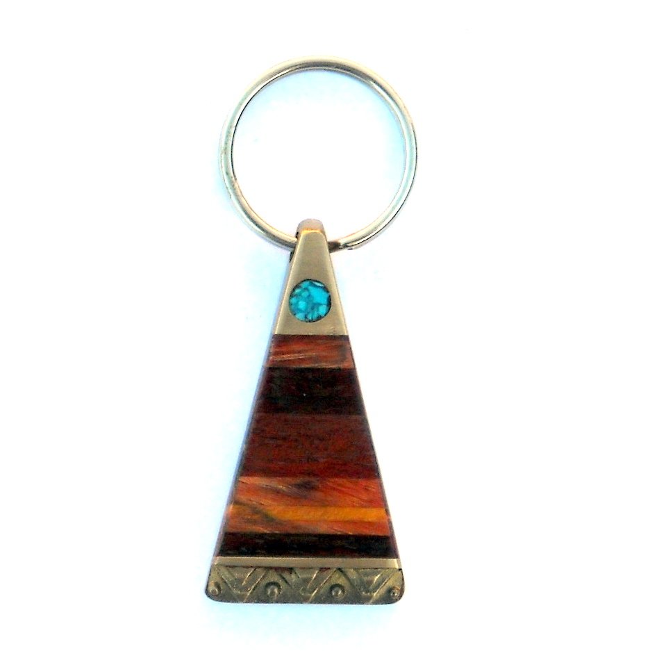 Exotic FOB Laminated Rosewood Turquoise Brass Key Ring