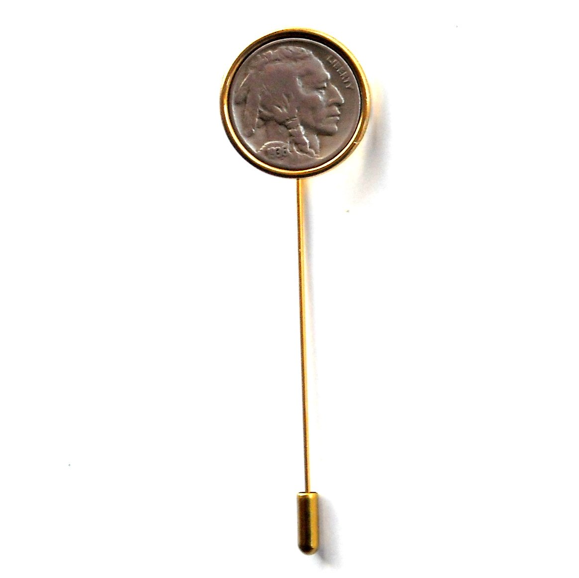 Indian Head Coin Nickel Gold Color Vintage Necktie Stick Clutch Pin