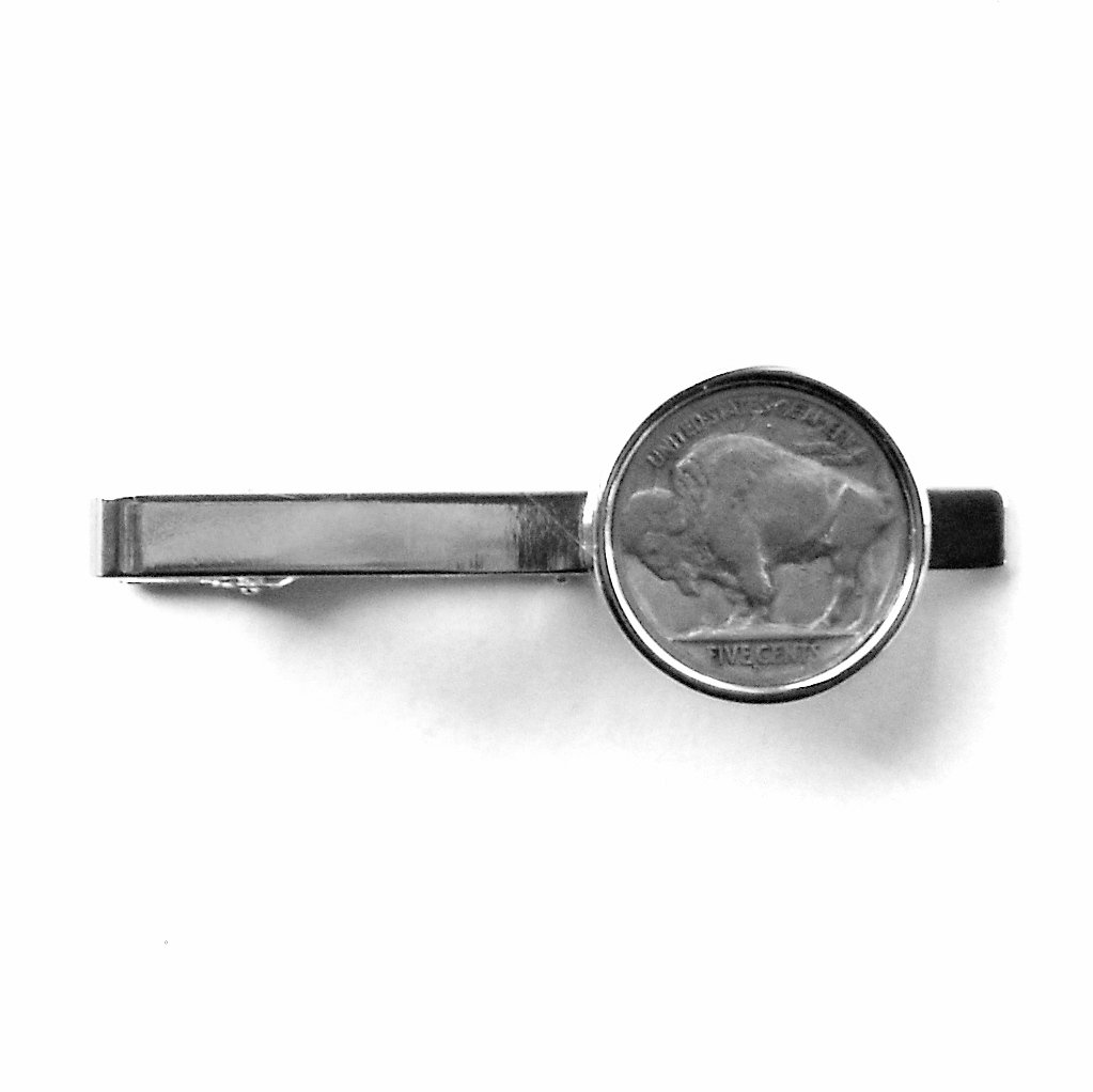 Genuine Buffalo Indian Head Nickel Coin Vintage Silver color Tie Slide Clip