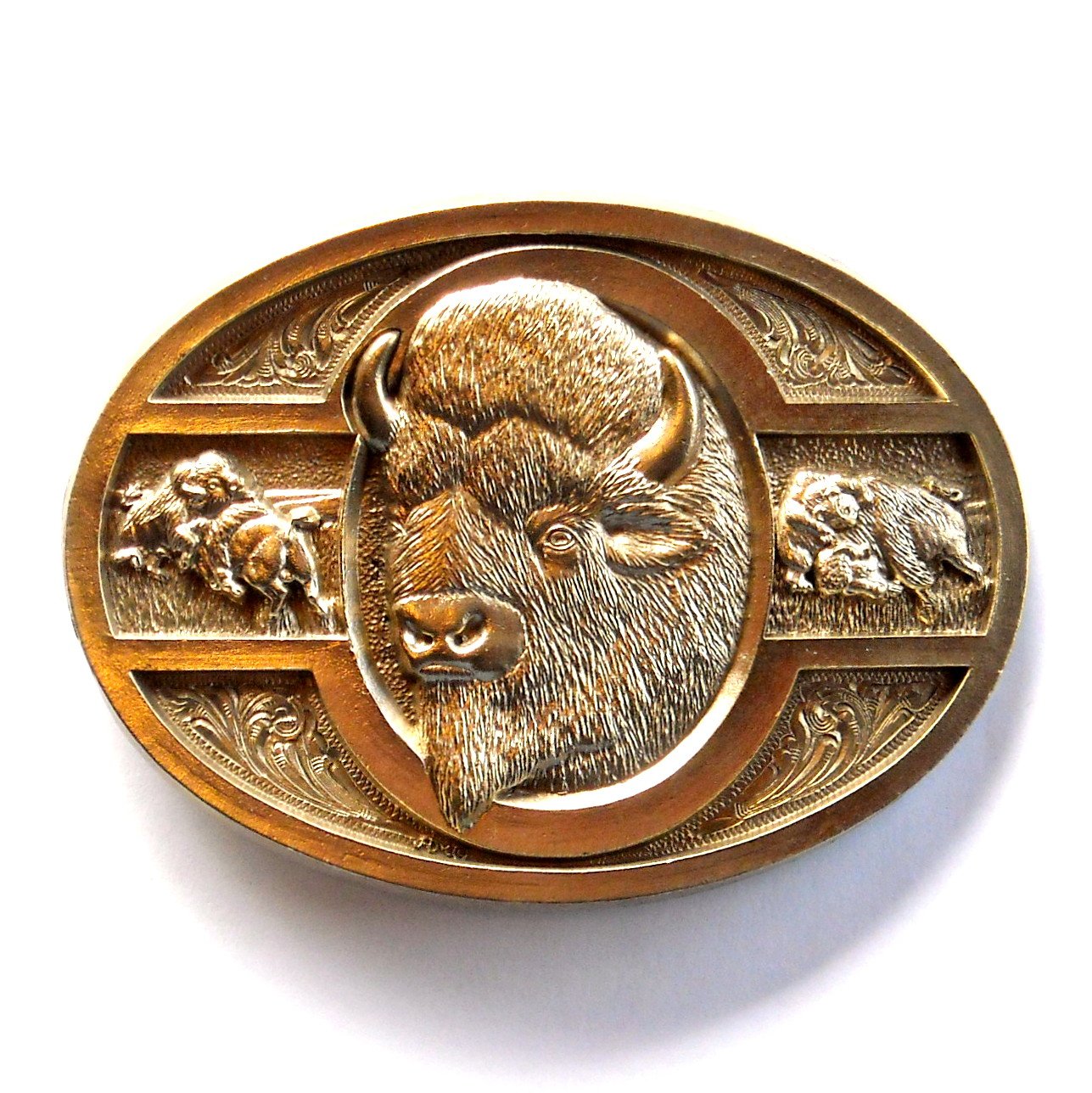 Bison Buffalo Vintage Award Design Solid Brass belt buckle