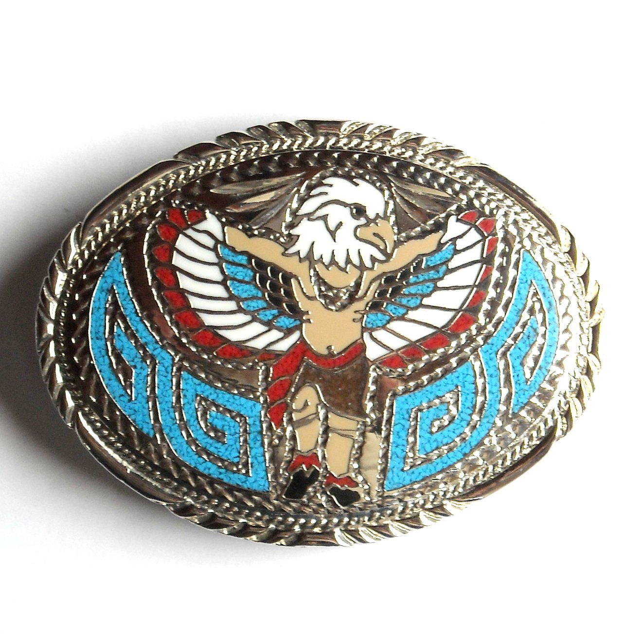 1988 STUNNING SSI HIGHLY INLAID HANDCRAFTED AMERICAN EAGLE LARGE BELT BUCKLE .
