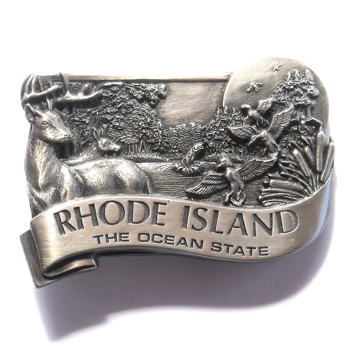 Rhode Island Ocean State Bergamot Pewter Belt Buckle