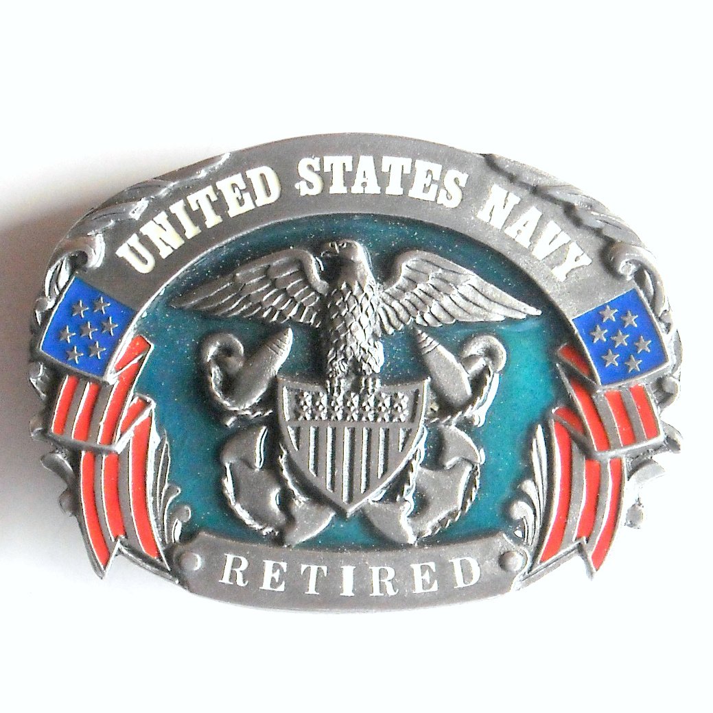 United States Navy Retired Military Siskiyou Pewter Belt Buckle