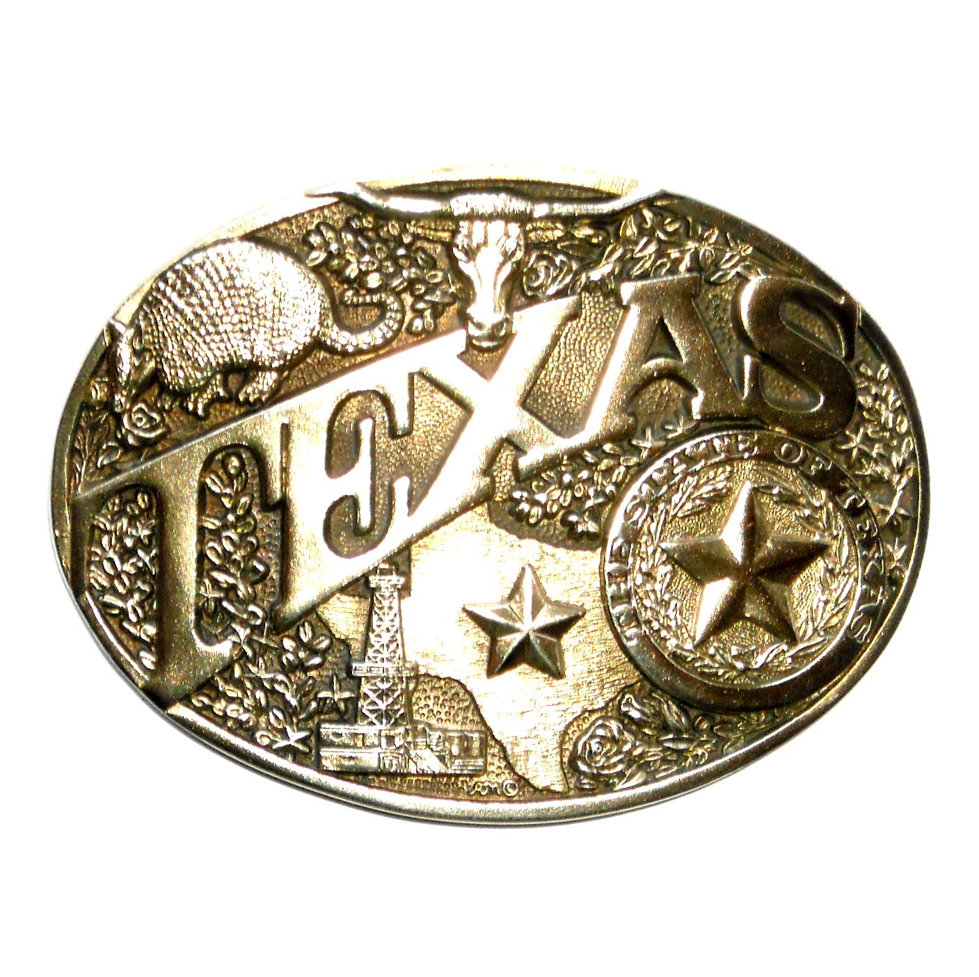 Texas State Seal ADM Vintage Solid Brass Belt Buckle