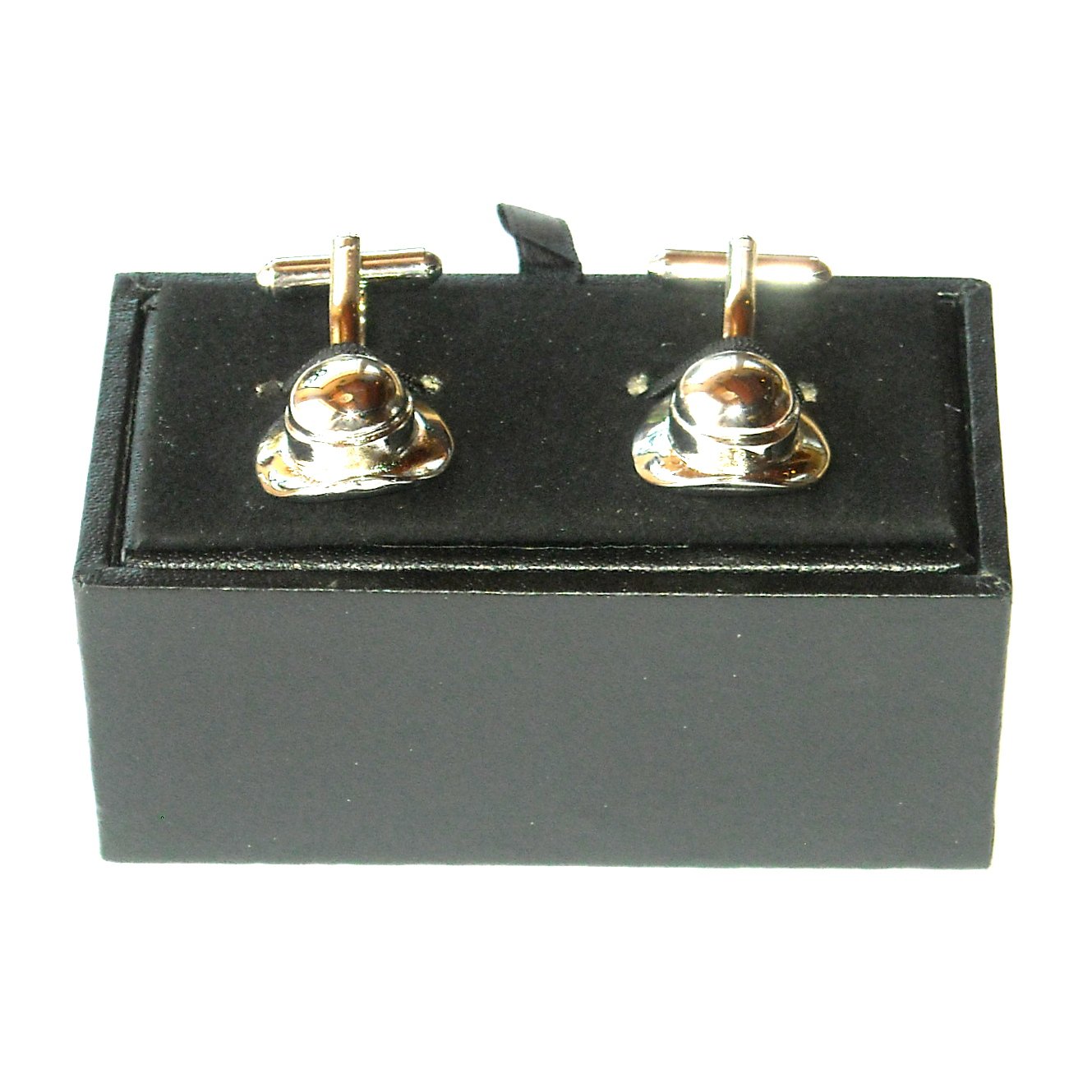 English Bowler Hat Boxed Silver Color 3D Cufflinks