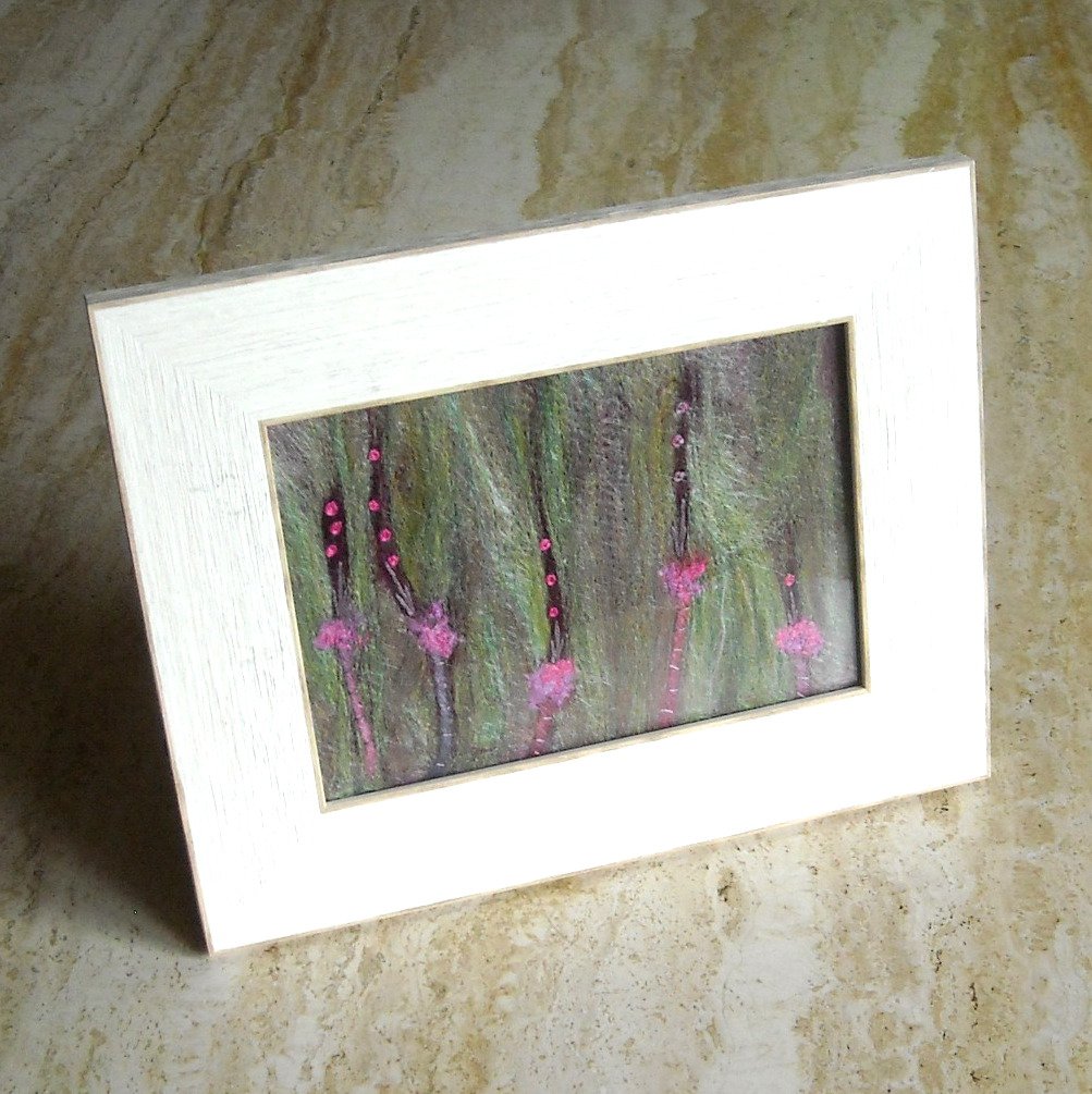 Purple Flowers Needle Felted Hand Embroidered Original Crafted Fiber Art