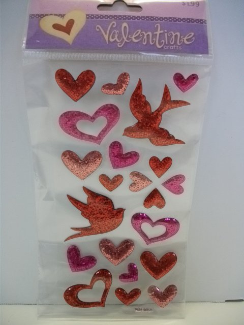 Handmade Valentine Dimensional Stickers - Glitter Hearts